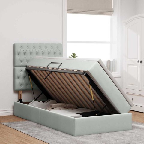 Łóżko z miejscem na przechowywanie i LED Jasnoszary 90 x 190 cm