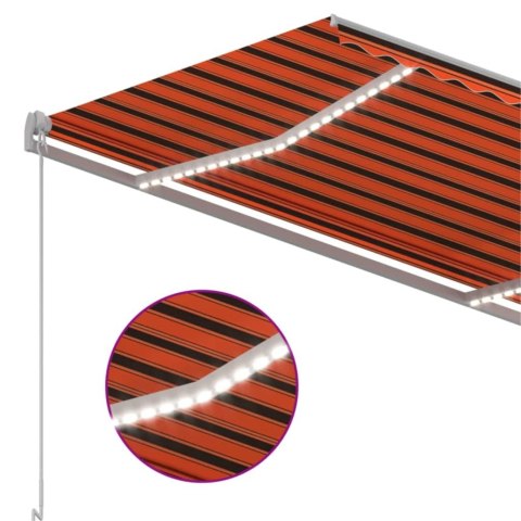 Ręcznie zwijana markiza z LED, 350x250 cm, pomarańczowo-brązowa