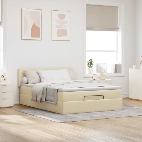Otomana Łóżko z Materacem i LED Kremowy 140x200 cm Tkanina