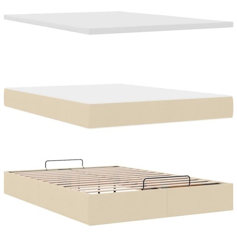 Otomana Łóżko z Materacem i LED Kremowy 140x200 cm Tkanina