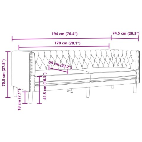 Sofa Chesterfield, 3-os., czarna, tapicerowana sztuczną skórą