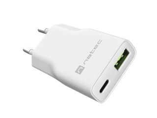Ładowarka sieciowa, Ładowarka do laptopów Natec Ribera Gan Slim 1x USB-A + 1x USB-C 20W biała
