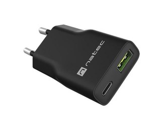 Ładowarka sieciowa, Ładowarka do laptopów Natec Ribera Gan Slim 1x USB-A + 1x USB-C 20W czarna