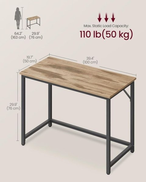 Biurko komputerowe 100x50 cm dąb jasny/czarny stalowy stelaż