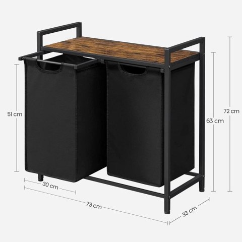 Nowoczesny kosz na pranie z półką, 2 worki, stal, MDF, 73 cm