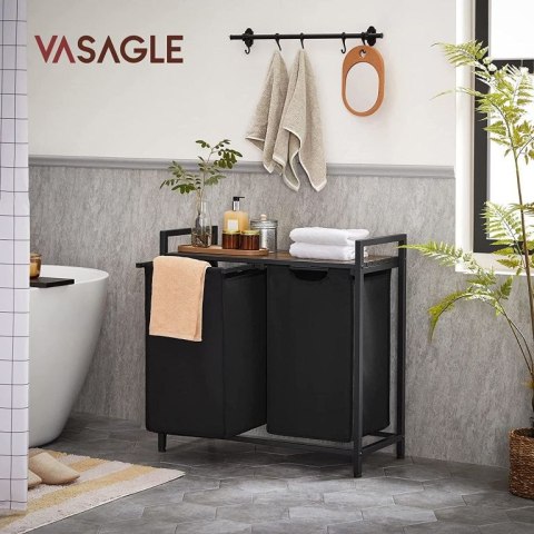 Nowoczesny kosz na pranie z półką, 2 worki, stal, MDF, 73 cm