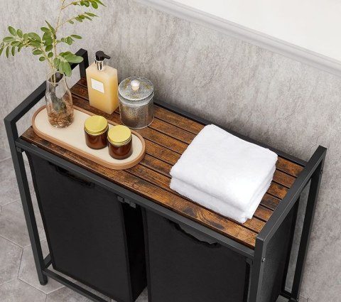 Nowoczesny kosz na pranie z półką, 2 worki, stal, MDF, 73 cm