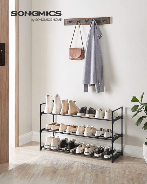 Regał na buty metalowy czarny 92x30x54 cm, 3 poziomy