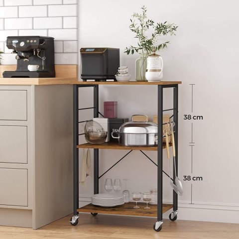 Wózek kuchenny VASAGLE, 3 półki, industrialny styl, 60 cm