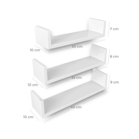 Zestaw 3 białych półek ściennych MDF, wysoki połysk, SONGMCS