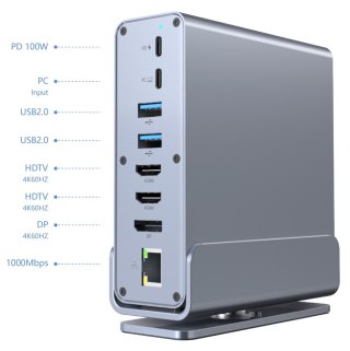GEMBIRD MULTI ADAPTER USB TYP CF 15W1 (USB AF-PORTY V.2X2+V.3X3, TYP CF+HDMIX2+DISPLAYPORT+PD+CZYTNIK KART+GIGALAN+AUDIO SZAR