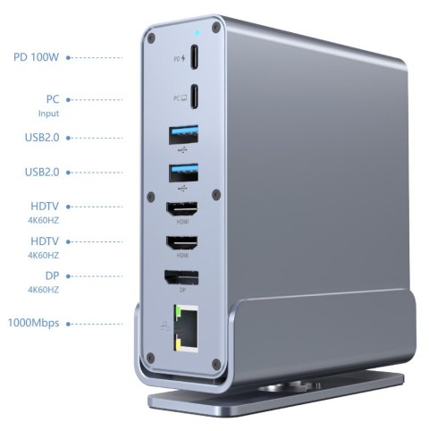 GEMBIRD MULTI ADAPTER USB TYP CF 15W1 (USB AF-PORTY V.2X2+V.3X3, TYP CF+HDMIX2+DISPLAYPORT+PD+CZYTNIK KART+GIGALAN+AUDIO SZAR