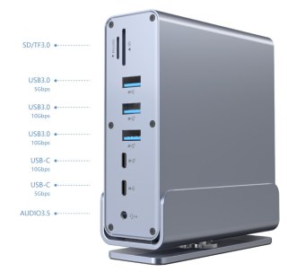 GEMBIRD MULTI ADAPTER USB TYP CF 15W1 (USB AF-PORTY V.2X2+V.3X3, TYP CF+HDMIX2+DISPLAYPORT+PD+CZYTNIK KART+GIGALAN+AUDIO SZAR