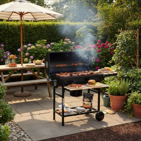 Grill węglowy ogrodowy beczka 2 ruszty BAREL WOOD