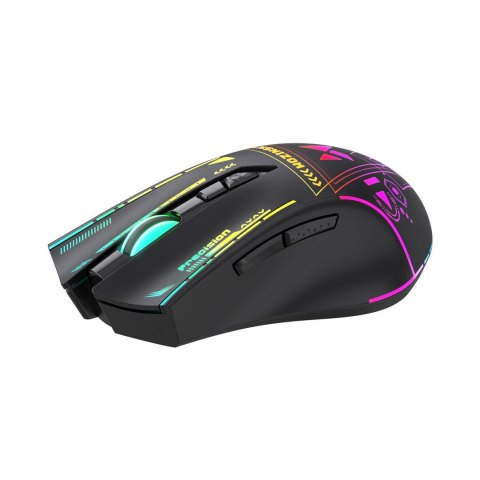 Mysz bezprzewodowa gamingowa optyczna z akumulatorem oświetleniem RGB 3200 DPI - czarna