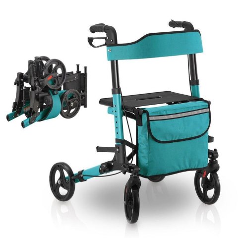 Aluminiowy chodzik składany z siedziskiem i torbą, turkusowy