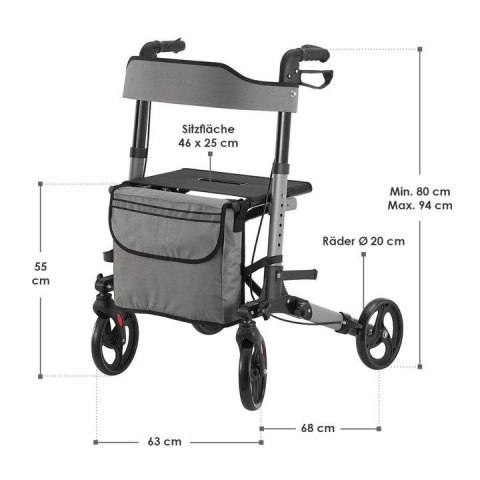 Aluminiowy chodzik z siedziskiem i torbą, składany, 130 kg