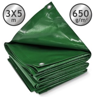 Plandeka JAGO 650 g/m², aluminiowe oczka, zielona, 3x5 m