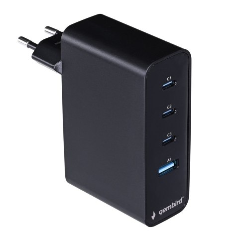 GEMBIRD 4-PORTOWA SZYBKA ŁADOWARKA SIECIOWA GAN (PD) USB (3X USB-A + 1X USB TYP-C) 100W, CZARNA