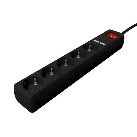 GEMBIRD LISTWA ZASILAJĄCA, PRZECIWPRZEPIĘCIOWA 5XSCHUKO + 2X USB, 1,5M, KOLOR CZARNY