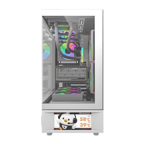 Obudowa komputerowa DarkFlash DS950V z wyświetlaczem (biała) + 6 wentylatorów