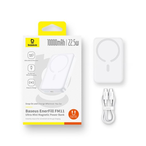 Powerbank bezprzewodowy EnerFill FM11 10000mAh 22.5W MagSafe z kablem USB-C 30cm - biały