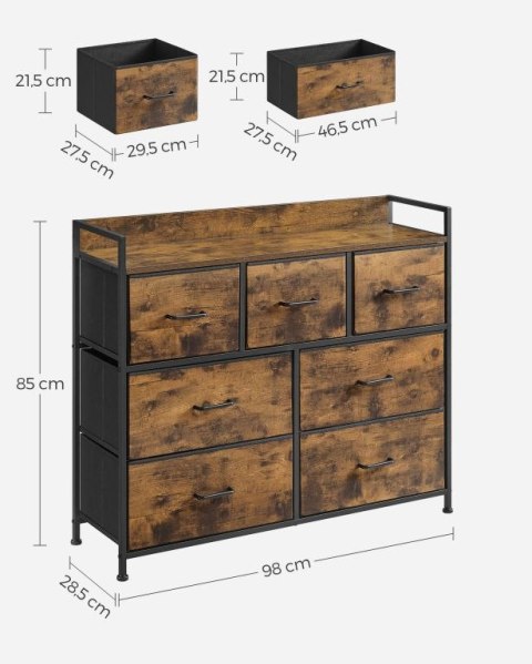 Komoda industrialna 7 szuflad czarno-brązowa 98x85 cm