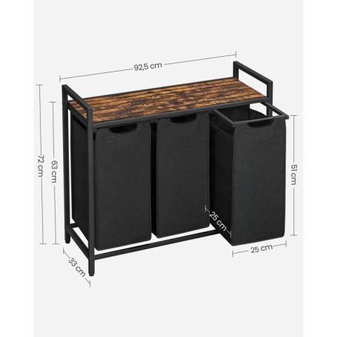 Kosz na pranie z 3 x 38l stal, drewno