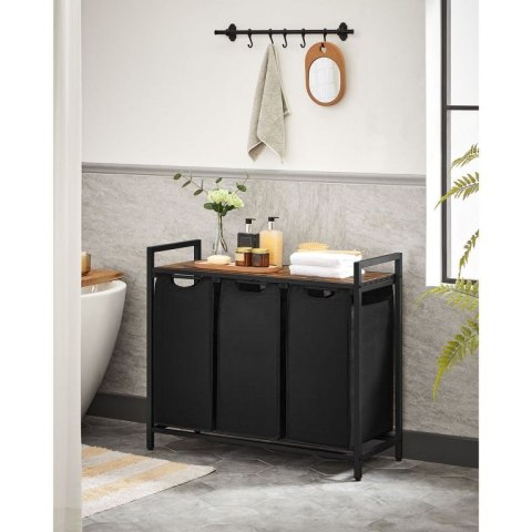 Kosz na pranie z 3 x 38l stal, drewno