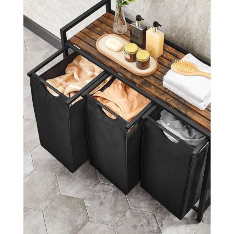 Kosz na pranie z 3 x 38l stal, drewno