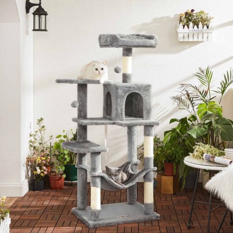 Stabilny drapak z domkiem i hamakiem dla kota 143 cm szary
