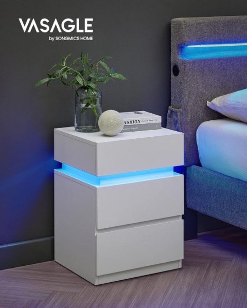 Stolik nocny VASAGLE LED, 3 szuflady, biały, 35x40x55 cm
