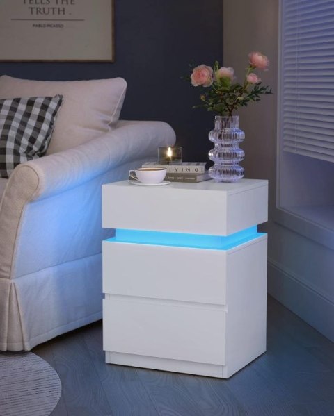 Stolik nocny VASAGLE LED, 3 szuflady, biały, 35x40x55 cm