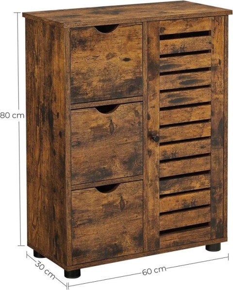 Szafka łazienkowa 60x30x80 cm rustykalna, 3 szuflady, półki