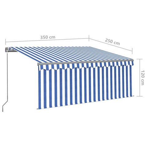 Ręcznie zwijana markiza z zasłoną, 3,5x2,5 m, niebiesko-biała