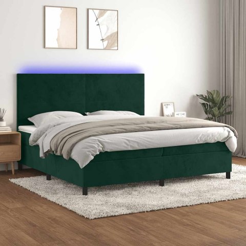 Łóżko kontynentalne z materacem i LED zielony aksamit 200x200cm