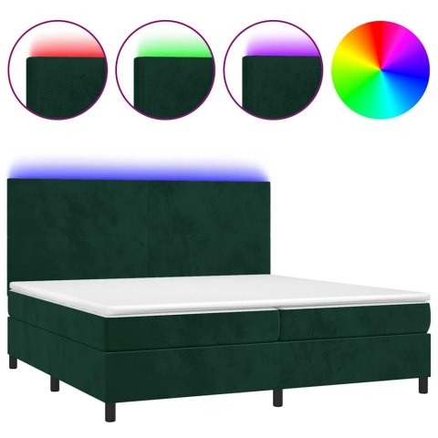 Łóżko kontynentalne z materacem i LED zielony aksamit 200x200cm