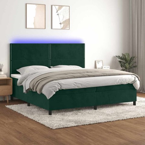 Łóżko kontynentalne z materacem i LED zielony aksamit 200x200cm