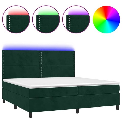 Łóżko kontynentalne z materacem i LED zielony aksamit 200x200cm