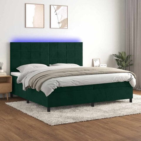 Łóżko kontynentalne z materacem i LED zielony aksamit 200x200cm