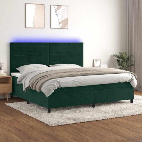 Łóżko kontynentalne z materacem i LED zielony aksamit 200x200cm