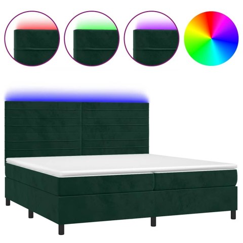 Łóżko kontynentalne z materacem i LED zielony aksamit 200x200cm