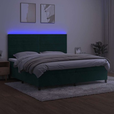 Łóżko kontynentalne z materacem i LED zielony aksamit 200x200cm
