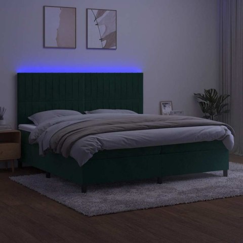 Łóżko kontynentalne z materacem i LED zielony aksamit 200x200cm