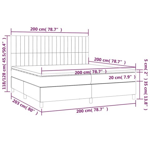 Łóżko kontynentalne z materacem i LED zielony aksamit 200x200cm