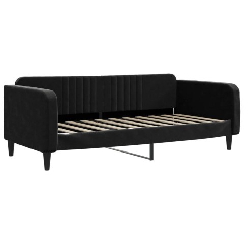 Sofa z materacem do spania, czarna, 90x190 cm, aksamit
