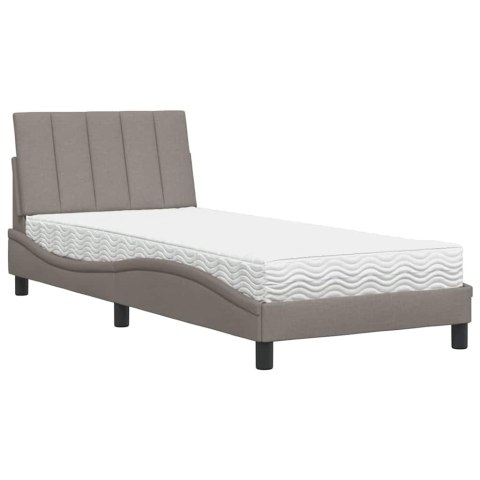 Łóżko z materacem, Hanko, taupe, 90x190 cm, obite tkaniną