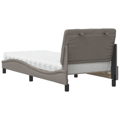 Łóżko z materacem, taupe, 90x190 cm, obite tkaniną