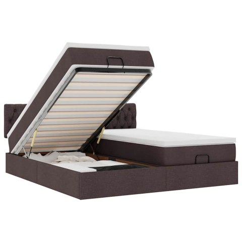 Rama łóżka otomana z materacami, brązowa, 180x200 cm, tkanina