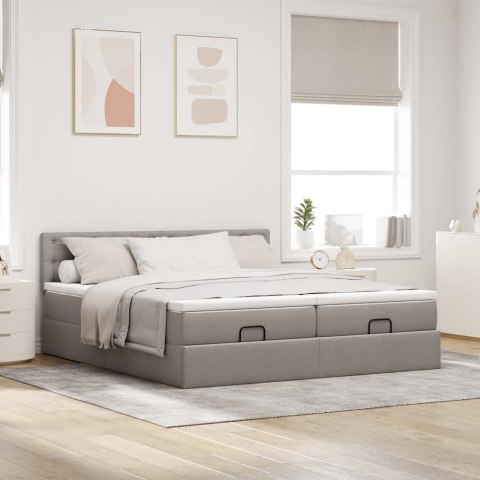 Rama łóżka otomana z materacami, taupe, 180x200 cm, tkanina